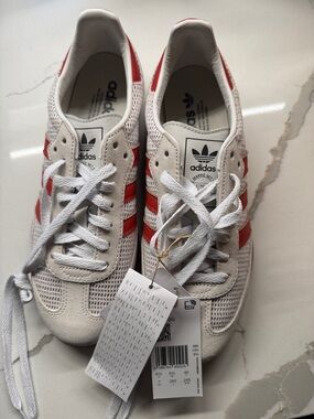 adidas White and Orange  Retro Mesh Trainers